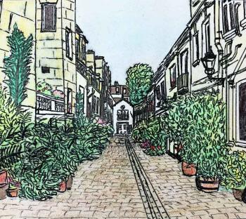 colourful drawing of a mews