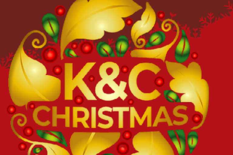 a christmas bauble with the words K&C Christmas inside