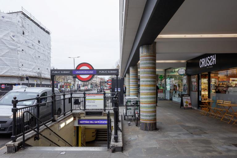 High street and tube station in Notting Hill Gate
