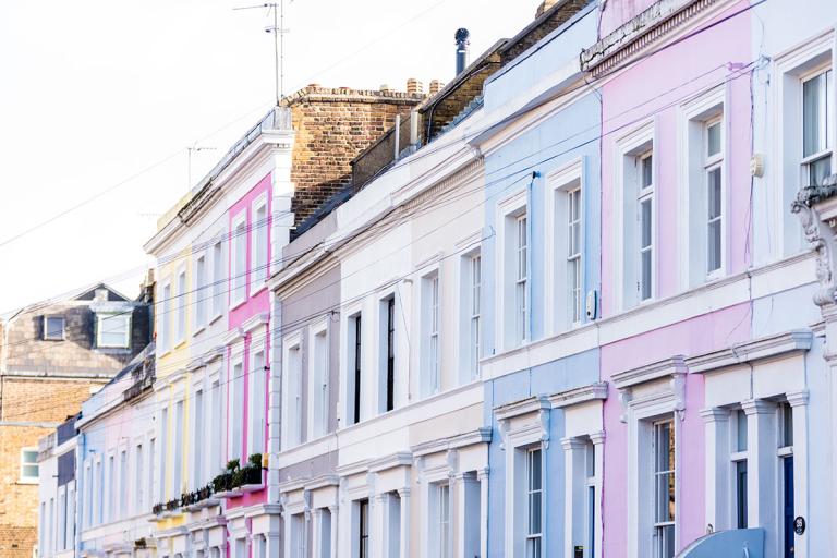 A row of colourful houses in Notting Hill