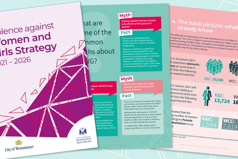Picture of three pages of the VAWG strategy