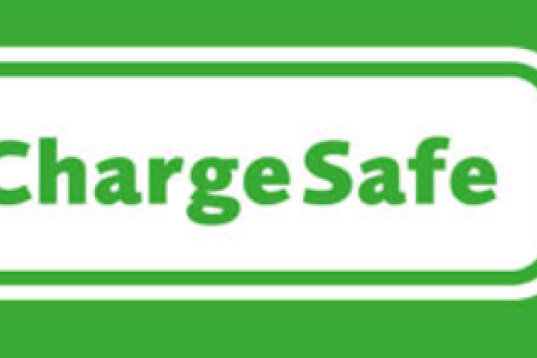 Text logo that reads charge safe