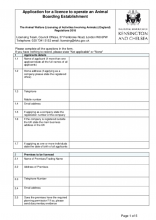 Application for a licence to operate an animal boarding establishment