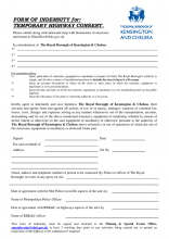 Temporary Highway Consent Indemnity Form