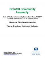 Meeting notes and action response list – Grenfell Community Assembly on health and wellbeing – Thursday 9 September 2021