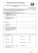 Application for a licence to sell animals