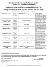 Statement of Persons Nominated and Notice of Poll - Chelsea and Fulham Constituency