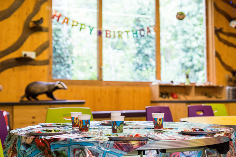 Setting for a birthday party in the ecology centre.