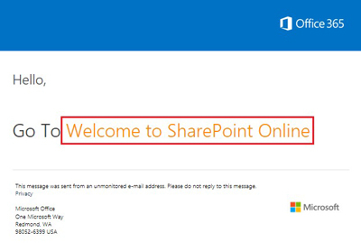 SharePoint Online welcome screen